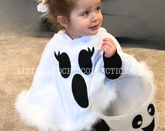 Surprised Ghost Boo Happy Crescent Girly Lashes Halloween Poncho - Ghost Poncho - Ghost Halloween costume - Ghost Costume Cape