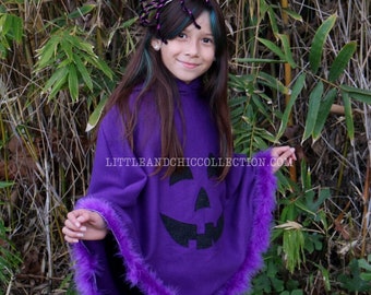 Purple Jack O'Lantern Halloween Poncho - Pumpkin Poncho -Pumpkin Costume - Pumpkin Halloween Costume Cape