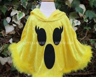 READY TO SHIP - Yellow Velvet Surprised Ghost Boo Happy Glitter Girly Lashes Halloween Poncho - Ghost Poncho - Ghost Halloween costume Cape
