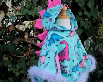 Dinosaur Poncho - Princess dino - pink lavender winter cape poncho dress up costume