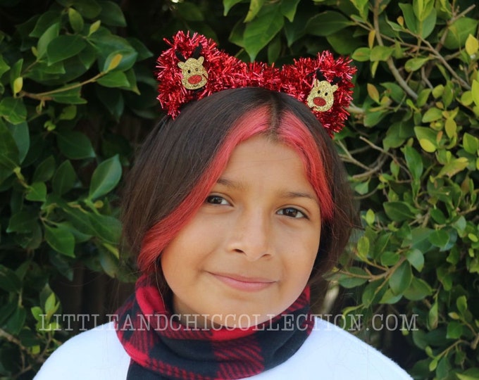 Featured listing image: Cute Ugly Christmas Sweater Kids Kitty Headband, Tacky Christmas Headband, Reindeer Headband- Christmas Gift - Ugly Christmas Party
