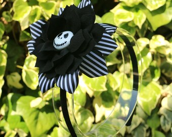 Halloween skeleton striped Black Headband - Halloween Outfit - Halloween Hairbow - Halloween Headband