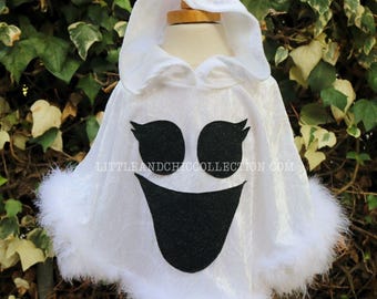 READY TO SHIP - Velvet Ghost Boo Happy Girly Glitter Lashes Halloween Poncho - Ghost Poncho - Ghost Halloween costume - Ghost Costume Cape