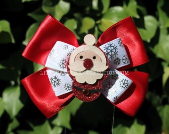 Santa Claus Snowflake glitter Hair bow - Christmas Bow - Christmas Gift - tacky ugly christmas sweater party outfit