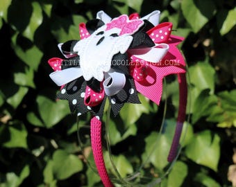 Halloween Surprised Ghost Pink & Black Headband - Halloween Outfit - Halloween Hair bow - Halloween Headband