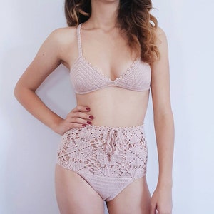 High Waisted Crochet Bikini: Boho Knitted Swimsuit
