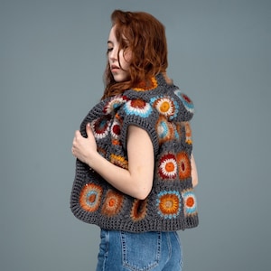 Handmade Granny Square Hooded Vest: Chunky Crochet Knitwear
