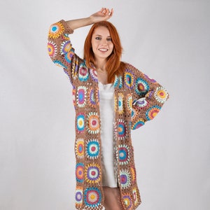Granny Square Crochet Cardigan, Afghan Cardigan, Cotton Summer Jacket, Hand Knit Patchwork Sweater, Boho Hippie Clothing, Gift for her