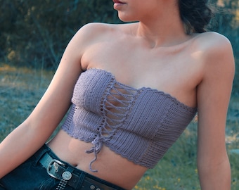 Crochet Lace-Up Tube Top: Boho Festival Crop Top