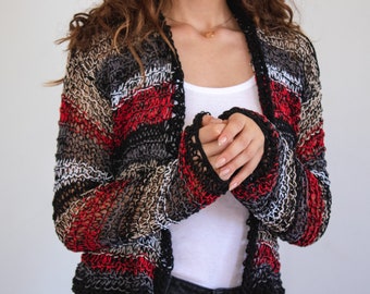 Cardigan en coton tricoté, cardigan cache-cœur léger, pulls en tricot pour femme, haussement d'épaules en coton, cardigan multicolore, pull d'été, cardigan bohème