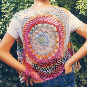 Rainbow Crochet Vest: Hand-Knit Boho Festival Top