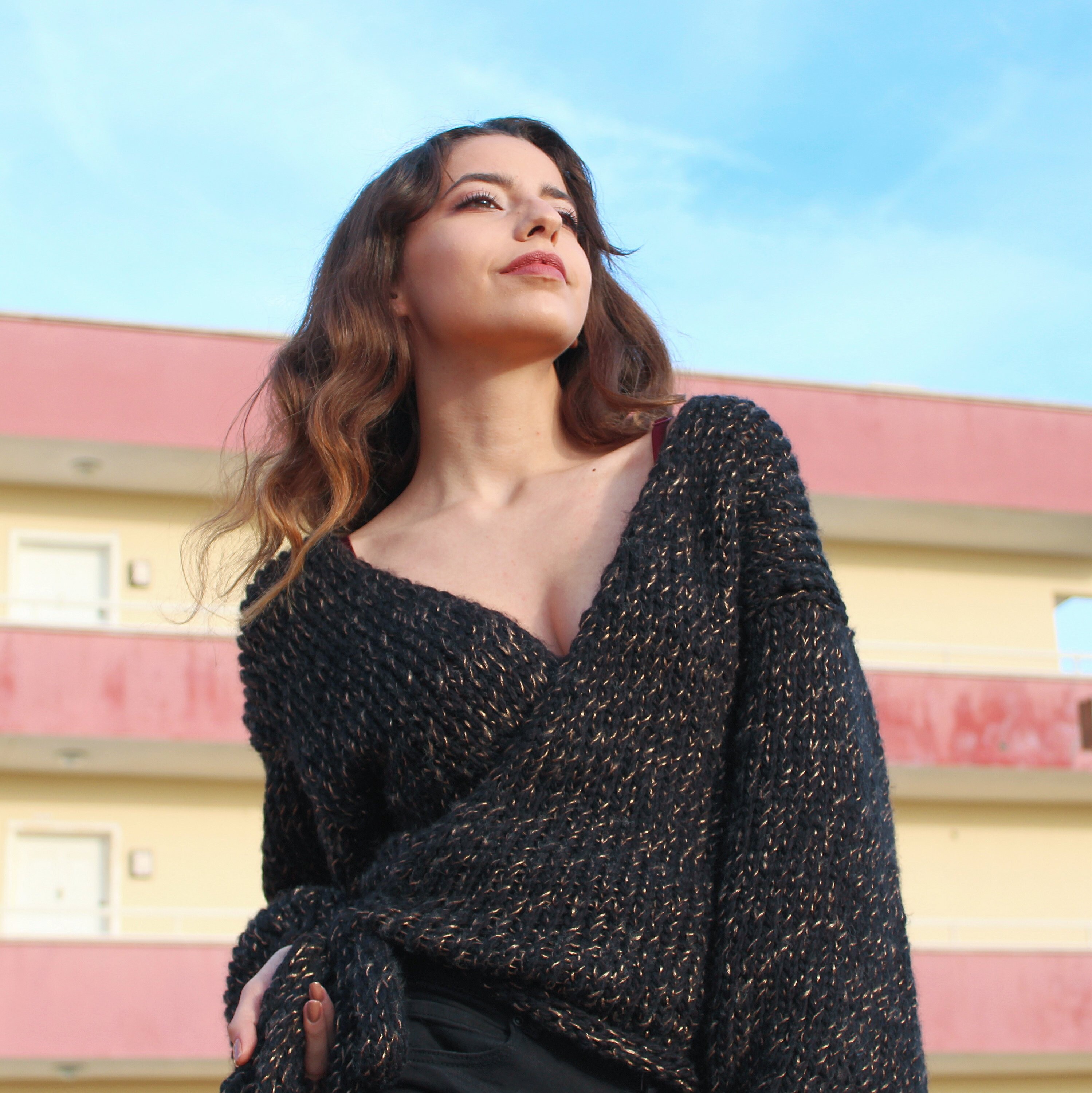 black open back sweater