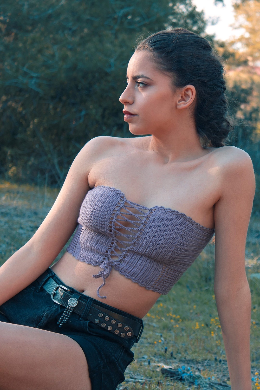 Crochet Tube Top, Gray Crop Top, Boho Festival Top, Crochet Bandeau Top ...