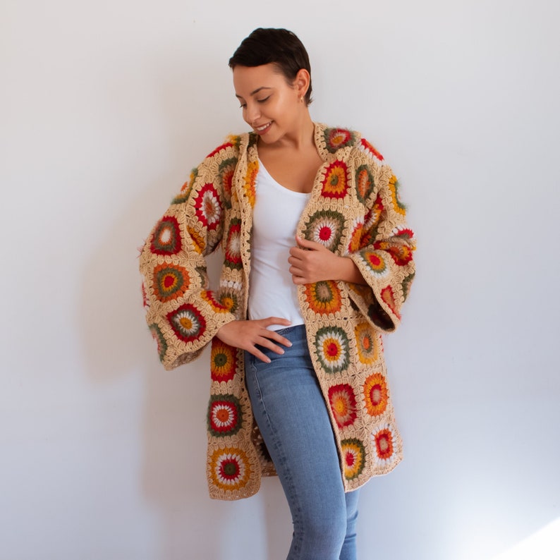 Granny Square Afghan Coat Patchwork Jacket Boho Crochet Etsy Australia