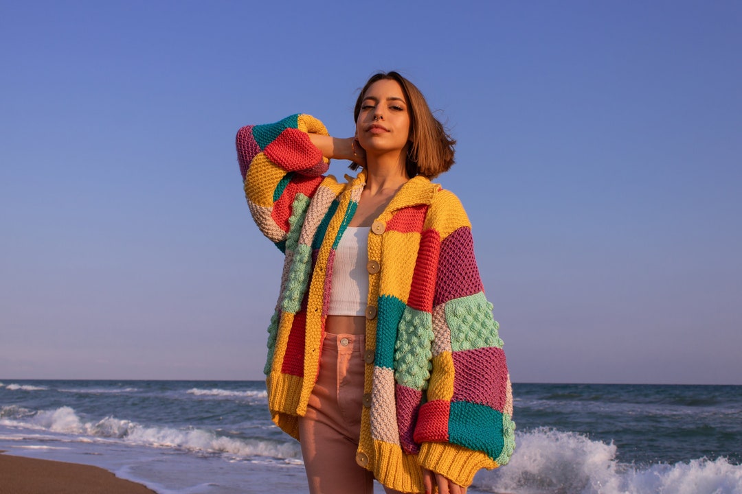 Oversized Patchwork Chunky Gray Sweater main image 1
