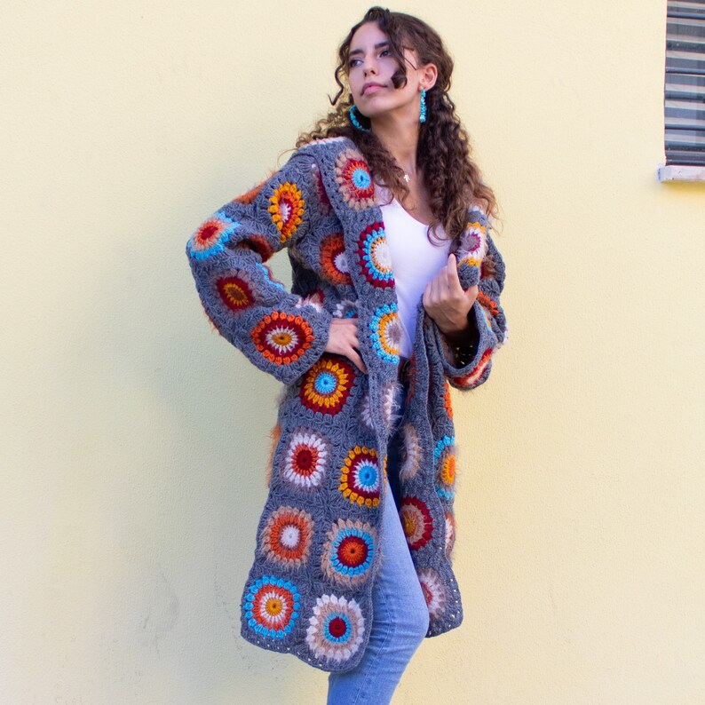 Granny Square Afghan Coat Patchwork Jacket Boho Crochet Etsy Australia