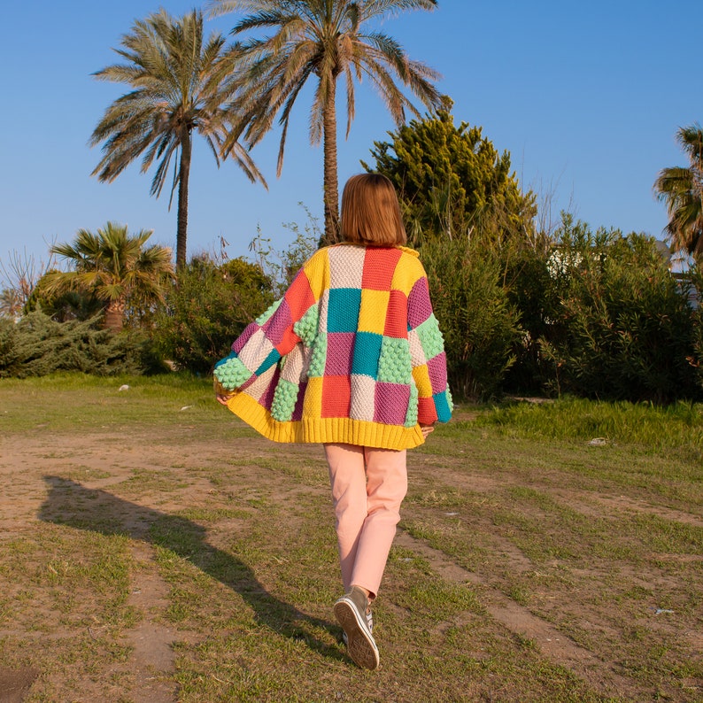 Harry Styles Inspired Cardigan, Colour Block Patchwork Cardigan, Knit Rainbow Sweater, Multicolour Oversized Cardigan, Harry Styles Sweater image 5