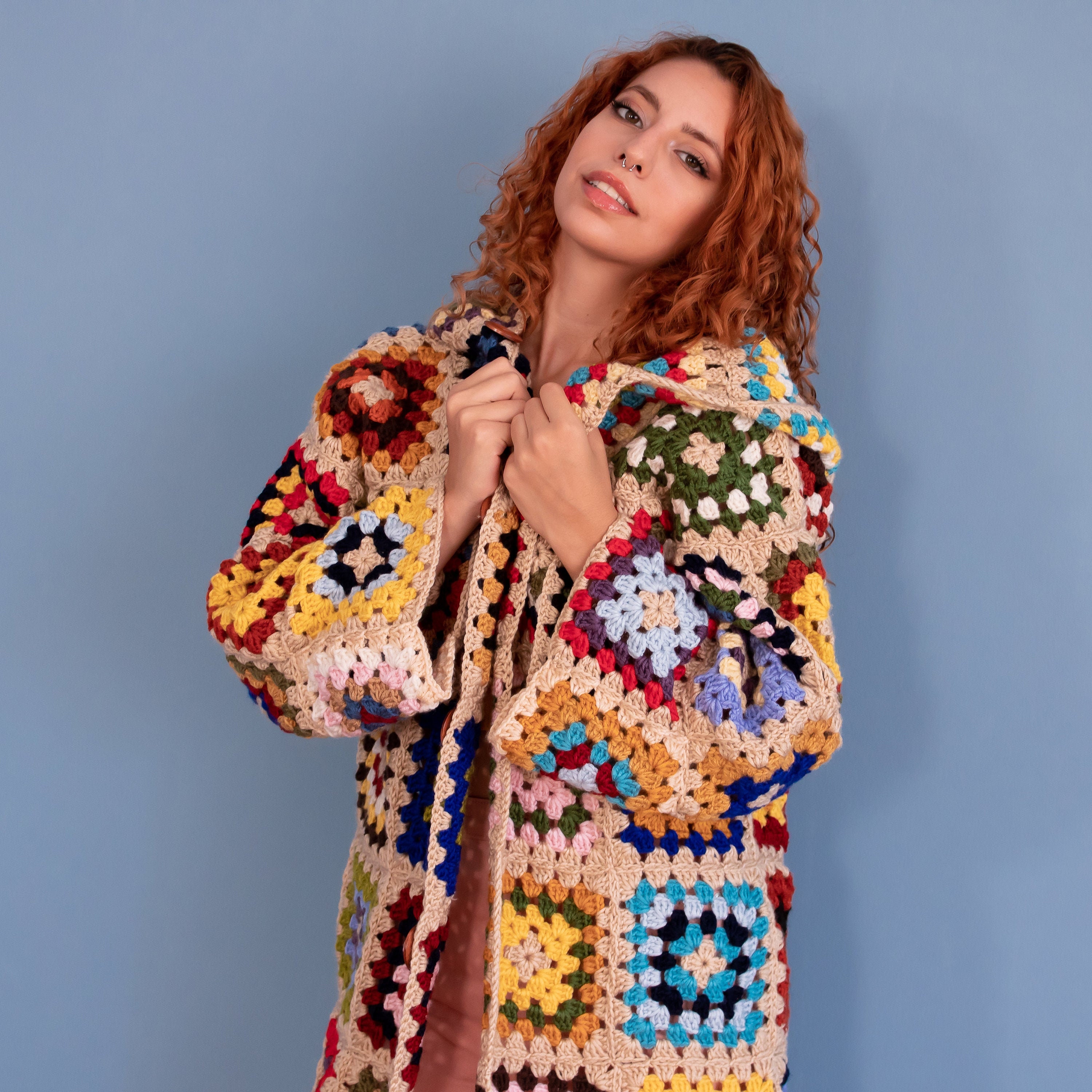 Patchwork Wool Cardigan Granny Square 