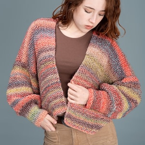 Colorful Knit Cardigan, Knitted Striped Sweater, Hippie Colorful Sweater, Bright Chunky Cardigan, Cropped Boho Jacket, Handmade Gift for her