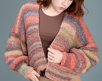 Hand-Knit Colorful Striped Cardigan: Chunky Boho Wool Jacket