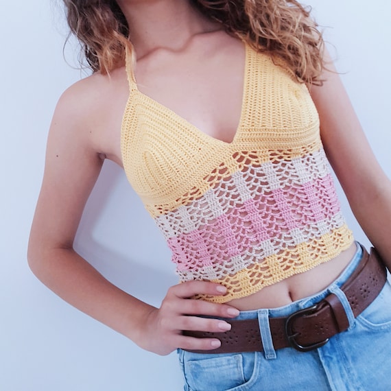 Crochet Crop Top, Cotton Crop Top, Halter Tank Top, Festival Clothing, Boho  Hippie Crop Top, Crop Tops, Custom Made Bra 