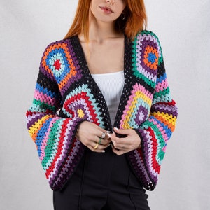 Bell Sleeve Crop Cardigan, Cotton Summer Cardigan, Colorful Patchwork ...