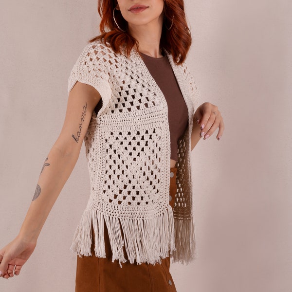 Cotton Knit Crochet Vest