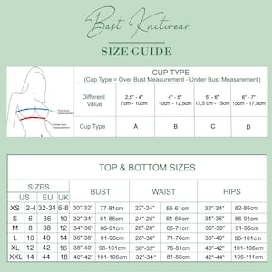 K&ouml;nnte beinhalten: Gr&ouml;&szlig;entabelle f&uuml;r Strickwaren mit Brust-, Taillen- und H&uuml;ftma&szlig;en in Zoll und Zentimetern. Die Tabelle enth&auml;lt auch einen BH-Gr&ouml;&szlig;enleitfaden mit Ma&szlig;en in Zoll und Zentimetern.