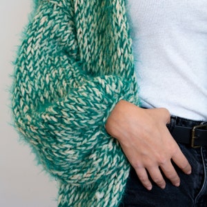 Chunky Knit Cardigan, Chunky Wool Sweater, Oversized Long Cardigan, Hand Knitted Sweater, Green Wool Cardigan, Knit Coat, Christmas Gift image 4