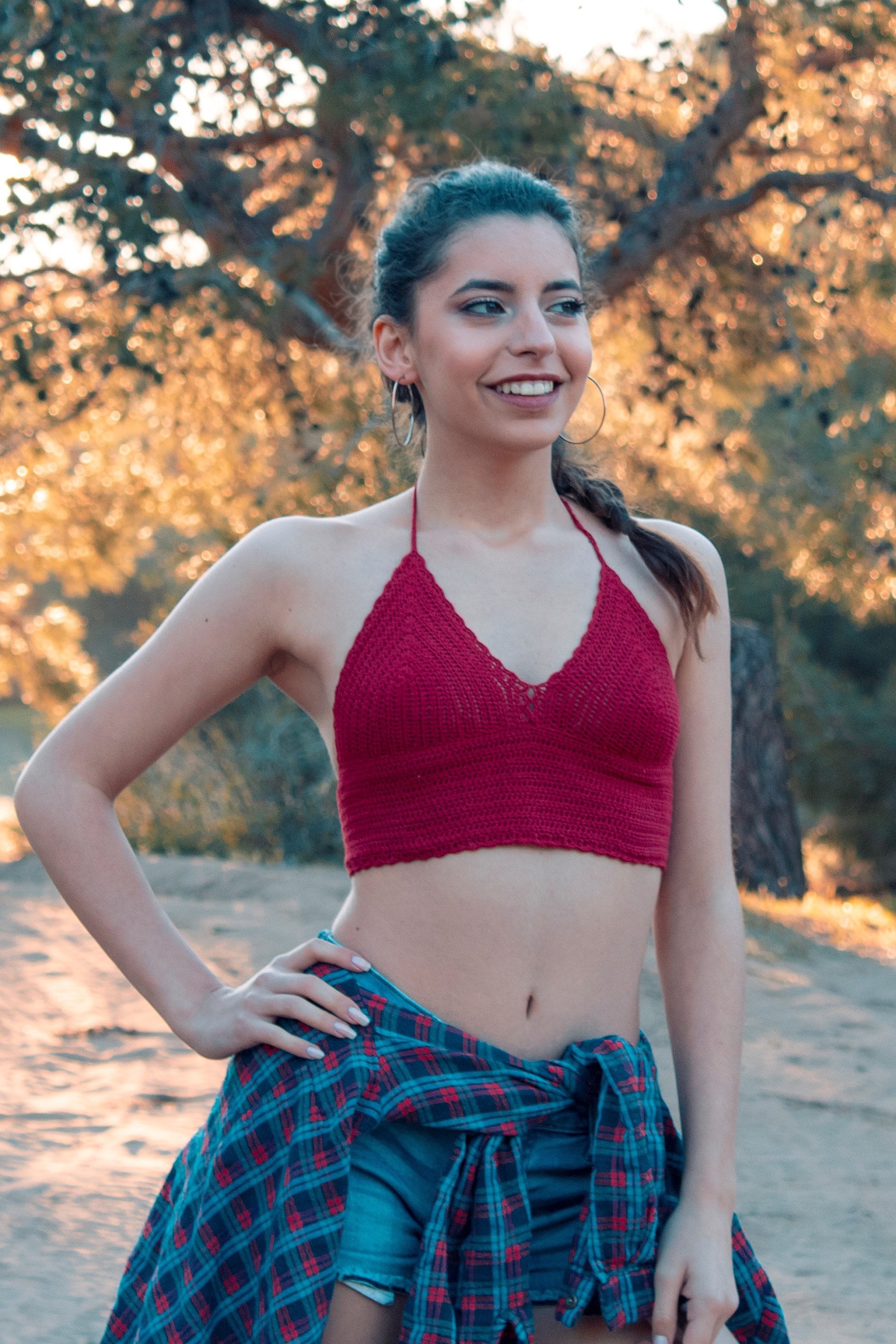 Crochet Crop Top, Red Knit Bralette, Boho Festival Top, Crochet