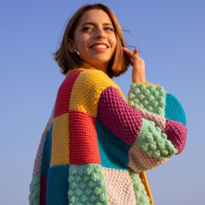 Harry Styles Inspired Cardigan, Colour Block Patchwork Cardigan, Knit Rainbow Sweater, Multicolour Oversized Cardigan, Harry Styles Sweater image 8