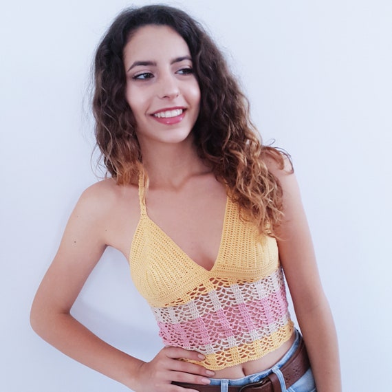 Crochet Crop Top, Cotton Crop Top, Halter Tank Top, Festival