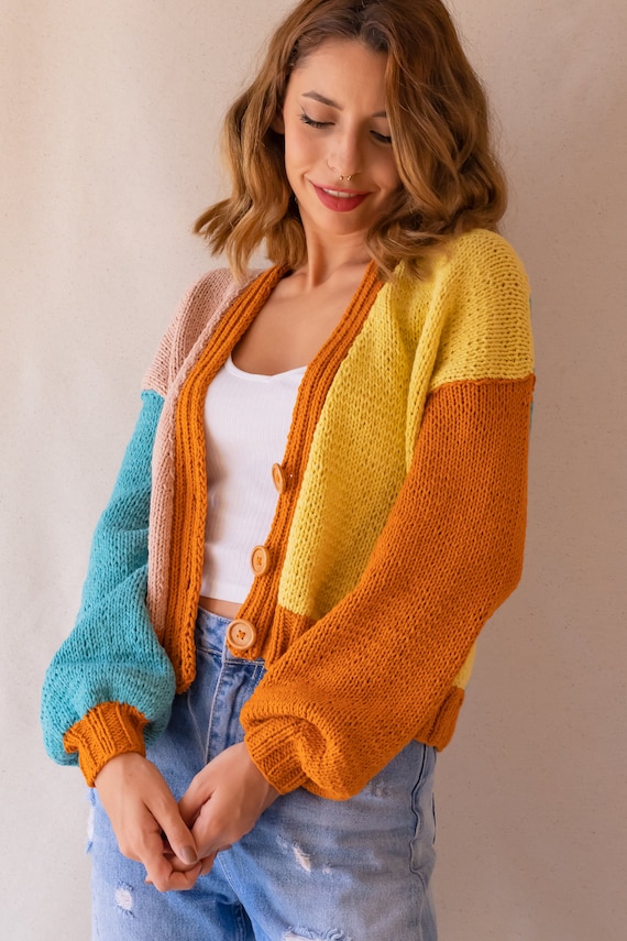 Knit Colorful Cardigan for Women, Cotton Cardigan, Knit V Knit Colorful Cardigan for Women, Cotton Cardigan, Knit V