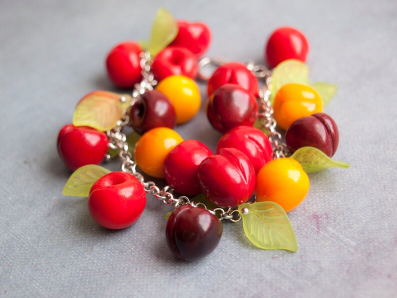 Bracelet Cherry jewelry Fruit jewelry Cherry Bracelet Fruit Etsy