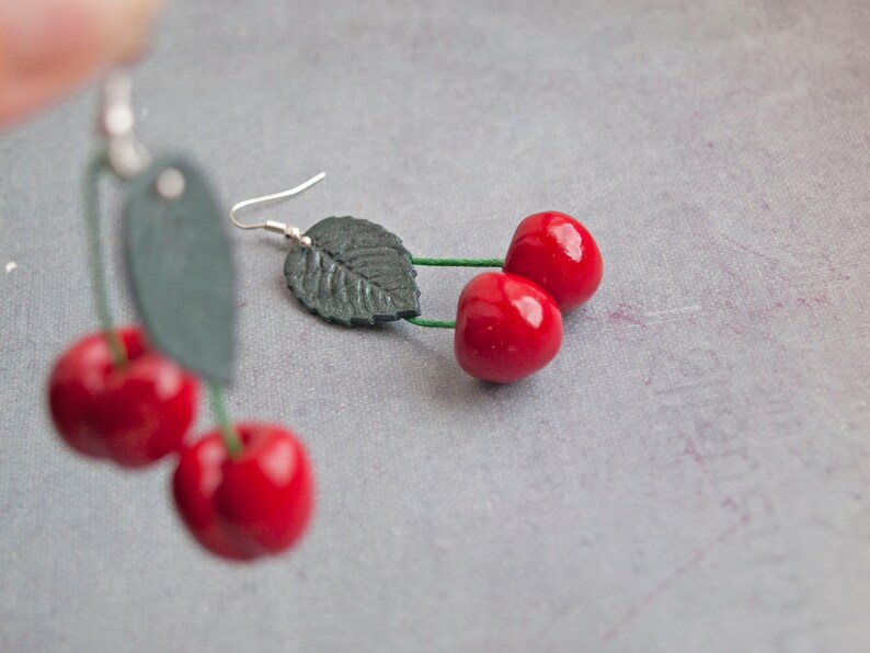 Fruit jewelry Cherry earrings Earrings fruit polymer clay Etsy