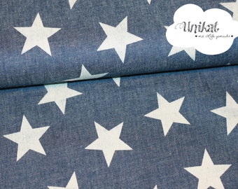 Denim fabric, stars, blue, white