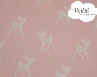 Cotton jersey Bambi, deer, fawn, pink, white