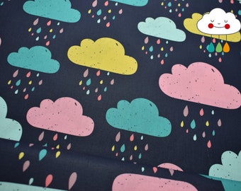 Cotton fabric clouds, dark blue