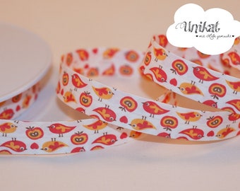 Cotton bias belt, birds, apples, 20 mm