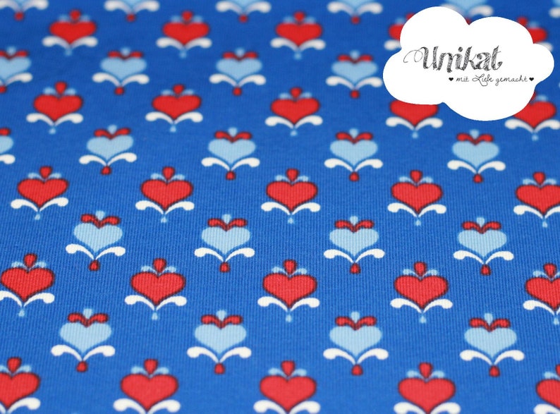 Organic cotton jersey, Baltic Love, hearts, hearts, blue, red, lillestoff image 2