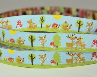 Woven ribbon, decorative ribbon, forest animals, hedgehog