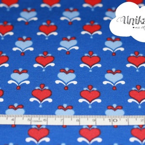 Organic cotton jersey, Baltic Love, hearts, hearts, blue, red, lillestoff image 3