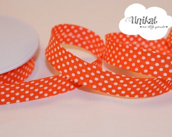 Baumwollschrägband orange mit Pünktchen, 20 mm