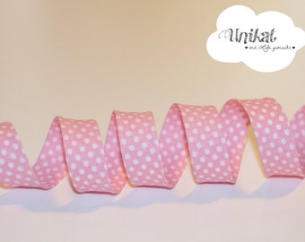 Cotton slanted ribbon pink with dots