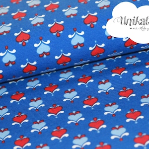 Organic cotton jersey, Baltic Love, hearts, hearts, blue, red, lillestoff image 1