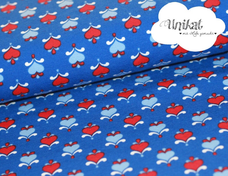 Organic cotton jersey, Baltic Love, hearts, hearts, blue, red, lillestoff image 1