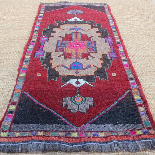4 shops x 2 Vivid Colorful Handwoven Tribal Rug,Turkısh Anatolian Vintage Geometric and Diamond Design Carpet Rug,Nomadic Small Bathroom Mats,