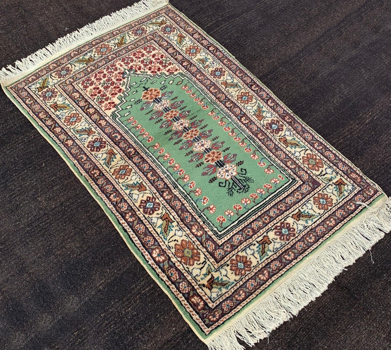 Small Size Anatolian Handknotted Rug,Decorative Vintage Bordered Design Rug,Bohemian Primitive Old Rug,Wool Traditional Low Pile Carpet Rug