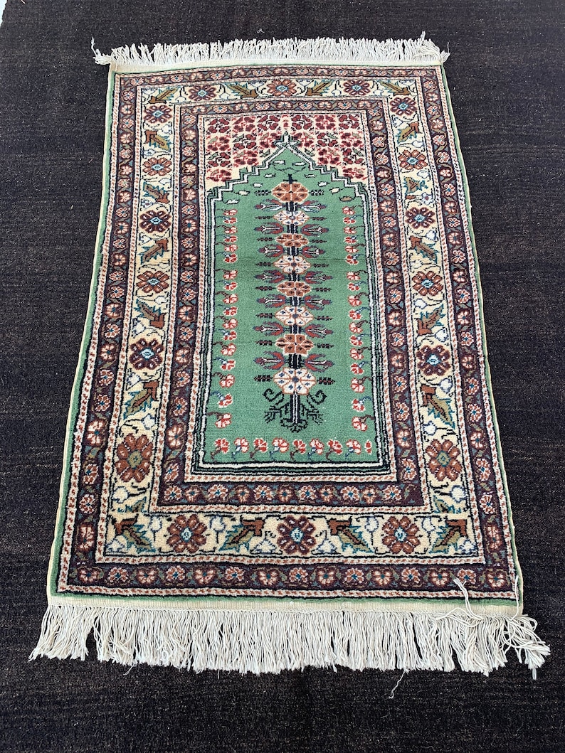 Small Size Anatolian Handknotted Rug,Decorative Vintage Bordered Design Rug,Bohemian Primitive Old Rug,Wool Traditional Low Pile Carpet Rug