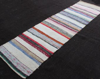 Striped Pattern Colorful Kilim Runner Rug, Anatolian Handwoven Corridor Rug, Vintage Cotton Entrance Rug, Decorative Hallway Kilim Rug